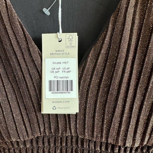 NWT Boden Metallic Brown Jersey Maxi Dress V-Neck Long Sleeve Size 6P Cinched - Picture 8 of 15